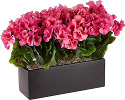 Nearly Natural: Artificial Indoor/Outdoor UV Resistant Pink Geranium Silk Plant in Rectangular Planter