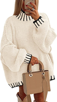 Women's Mock Neck Oversized Pullover Sweaters - WHITE -Medium